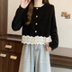 芭芙達妮外套女款2026年新款復古遮肚子燈芯絨長(cháng)袖襯衫洋氣蕾絲拼接顯瘦上 黑色 S