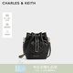 CHARLES&KEITH絎縫菱格鏈條水桶包雙肩包包女包女友生日女神節禮物CK2-10701506 Black黑色 M