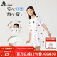 久歲伴兒童睡裙女童夏季家居裙中大童6-12歲女孩薄款寬松中長(cháng)款連衣裙 白色/熊貓 160