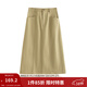 茵曼（INMAN）復古通勤開(kāi)叉半身裙女百搭舒適全棉中長(cháng)A字裙子 土卡其 XL