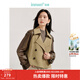 茵曼（INMAN）【新復古回潮】撞色拼接PU皮風(fēng)衣2025春秋女新款小個(gè)子短款外套 卡其色 S