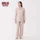 MUJI女式 無(wú)側縫雙層紗織長(cháng)袖睡衣 家居服套裝純棉女士26年春季女裝 淺粉紅色 L 上裝165/88A 下裝165/70A