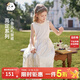饞嘴狗（CHANZUIGOU）童裝女童小香風(fēng)緞感禮服裙2026夏季新款洋氣百搭無(wú)袖連衣裙 米色 120 cm