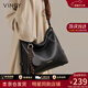 viney牛皮斜挎包包女包大容量單肩包輕奢生日新年禮物送女友老婆 【黑色】高檔實(shí)用大包 時(shí)尚品牌百搭休閑通勤托特包