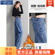 莫代爾牛仔褲女裝2025秋冬季新款時(shí)尚百搭寬松緊高腰闊腿直筒褲顯瘦女褲 藍色加厚  半松緊腰 加絨 2XL 建議130-145斤