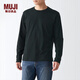 MUJI男式 水洗 天竺編織 長(cháng)袖T恤 ABC01A2A 休閑百搭T恤 黑色 L