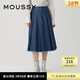 moussy【新復古回潮】 復古下擺毛邊百褶裙牛仔半身裙028GAZ11-5070 113深藍色 S 00001