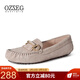 OZZEG澳洲豆豆鞋女單鞋春夏季真皮透氣軟底淺口平底防滑孕婦鞋一腳蹬 羊灰色 37