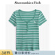 Abercrombie & Fitch【多色亨利領(lǐng)】小麋鹿圖案女裝25夏季修身短袖T恤 綠色條紋 XS (160/84A)