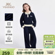 英氏（YEEHOO）女童套裝兒童衛衣褲子兩件套中大童裝休閑運動(dòng)時(shí)尚春 深藍 150