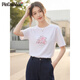 品彩（PinCai）短袖t恤女夏季玫瑰撞印花時(shí)尚優(yōu)雅寬松圓領(lǐng)上衣 P144T1657
