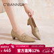 千百度（C.BANNER）深口粗高跟鞋女2024秋季尖頭羊皮通勤單鞋A24482973 杏色 39