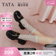 他她（TATA）英倫厚底顯高樂(lè )福鞋女鞋jk學(xué)院加絨小皮鞋單鞋7OL34AA6 黑色（跟高6CM） 38