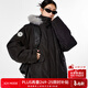 ICH MODE美式毛領(lǐng)連帽工裝棉服女冬季防寒保暖派克服加厚棉衣外套 黑色 M