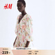 H&M女裝花卉連衣裙2025夏季新款度假風(fēng)喇叭袖褶紋連身裙1295133 奶油色/花卉 M 165/96