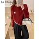 拉夏貝爾（La Chapelle）秋裝2026年新款秋季紅色針織毛衣開(kāi)衫女外套高級感小個(gè)子短款上衣 紅色 XL 建議130-145斤