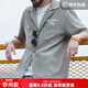 馬登工裝法式復古短袖襯衫桃皮絨美式寬松阿美咔嘰襯衣古巴領(lǐng)男夏 綠色 M