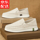 韓談帆布鞋男春季透氣一腳蹬老北京亞麻布鞋男士運動(dòng)休閑軟底漁夫鞋 米色 42