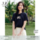 玖姿·安娜蔻【草目系列】?jì)?yōu)雅植絨珠片繡圓領(lǐng)短袖T恤女2025夏款 丈青 XL
