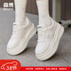森馬（senma）小白鞋女鞋低幫板鞋百搭休閑鞋秋冬保暖潮鞋厚底增高加絨運動(dòng)鞋女 米白色(四季款) 37