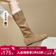 西遇（Westlink）美拉德長(cháng)筒靴女2025新款秋冬不過(guò)膝高筒長(cháng)靴子平底西部牛仔靴 杏色 35 (225)