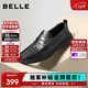 百麗一腳蹬休閑豆豆鞋男士牛皮革樂(lè )福皮鞋8XB01CM5 黑色 42