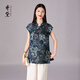 齊黛（QUEDIT）花羅真絲上衣女夏季新款中式復古印花無(wú)袖桑蠶絲寬松媽媽裝 黛藍霜花 /30姆米提花真絲 XL 推薦110-120斤