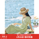 茵曼（INMAN）七七同款連衣裙2026夏女裝新款田園純棉提花方領(lǐng)A字泡泡袖蛋糕裙 淡綠色 74.6%粘纖 25.4%棉  XL