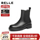 百麗（Belle）復古切爾西靴女冬季新款商場(chǎng)同款真皮粗跟休閑短靴E8M1DDZ5 黑色-單里 38
