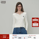 Teenie Weenie小熊女裝T恤26春新款簡(jiǎn)約休閑假兩件V領(lǐng)撞色拼接長(cháng)袖 象牙白 L