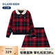 E·LAND KIDS童裝女童套裝2025年秋新品學(xué)院風(fēng)格子針織衫半身裙 Red紅色/20 160