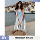 ELLE法式海邊度假風(fēng)漸變吊帶連衣裙女2025夏季新款長(cháng)款無(wú)袖海浪裙 藍色 XS