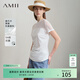 AMII女裝2025夏季新款圓領(lǐng)網(wǎng)紗拼接莫代爾棉彈力短袖T恤女修 米白 XL