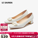 萊爾斯丹2026新款優(yōu)雅純色方頭淺口通勤粗中跟單鞋女41007 米白色CRK 37