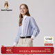 暇步士（Hush Puppies）女裝春季新款經(jīng)典細格紋美式休閑拼接襯衫 368藍白 S