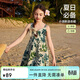 ASK JUNIOR童裝兒童裙子夏裝薄款純棉透氣女童背帶公主裙休閑度假 花色 140