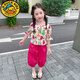 G.duck女小童卡通套裝夏季洋氣時(shí)尚女寶寶收腰短袖夏裝小女孩薄款兩件套 火龍果色 90 cm