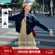 茵曼（INMAN）章若楠同款復古休閑短款牛仔外套2026春季長(cháng)袖上衣 深牛仔藍-18518171 S