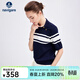 Navigare意大利小帆船斜襟翻領(lǐng)短袖T恤女士夏季休閑時(shí)尚通勤條紋POLO衫女 海軍藍 XL