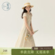 紫涵（ZIHAN）紫涵蕾絲邊V領(lǐng)碎花連衣裙女夏季新款日系氣質(zhì)短袖收腰a字長(cháng)裙 米底碎花 L
