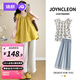 婧麒（JOYNCLEON）孕婦套裝新款孕婦上衣褲子孕期高級夏裝女孕婦裝孕婦褲夏薄款 黃色娃娃衫+茶色花邊褲【套裝】 L