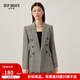深呼吸DEEP BREATH女裝通勤翻駁領(lǐng)雙排扣收腰西裝西服外套8400070 格紋 S (2)
