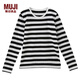 MUJI MUJI 女式 棉圓領(lǐng)長(cháng)袖T恤 白色*橫條 S