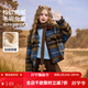 ASK JUNIOR兒童外套2026冬季新品中大童翻領(lǐng)撞色格紋夾克女童長(cháng)袖呢子大衣 格子 130
