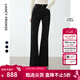 朗姿復古典雅喇叭褲高級感氣質(zhì)通勤長(cháng)褲女士冬季新款牛仔褲 黑色2加絨 L