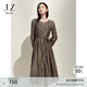 玖姿·安娜蔻法式溫柔風(fēng)壓褶醋酸歐根紗收腰連衣裙女春季 咖啡 2XL