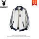 花花公子（PLAYBOY）2026春季新款撞色條紋立領(lǐng)夾克男高級感棒球服美衛衣潮流男裝 白灰色 XL 【建議130-145斤】