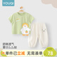 優(yōu)奇寶寶套裝夏裝薄款兒童短袖t恤防蚊褲嬰兒衣服男童夏季女童兩件套 開(kāi)心小鴨+淺杏小熊防蚊褲 90