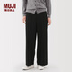 MUJI女式 起毛 直筒褲 褲子女款長(cháng)褲休閑褲女裝25年冬季 BE1XRC5A 黑色 M (160/66A)