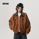 OEMG 美拉德麂皮絨翻領(lǐng)夾克外套女男春秋季寬松百搭工裝情侶上衣外套 咖色 【高品質(zhì)】 M [建議85-105斤]
